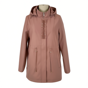 Giacca in Cotone Leggero per Donna Taglie Forti TD-03 con Cappuccio e Pannello Frontale Decorativo 47-57 - Product Image 2