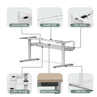 Bureau debout électrique à colonne de levage ronde 2DF3, hauteur réglable, table de bureau automatique avec plateau pour câbles et pince pour écran