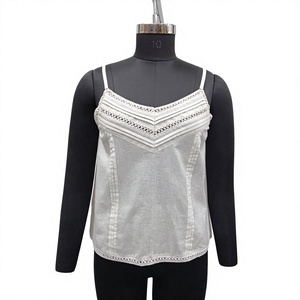 Camisola Blanca para Mujer, 100% Algodón, con Encaje, Cuello en V, Casual, Corta, Tejido Transpirable, Color Sólido, Viraak - Product Image 1
