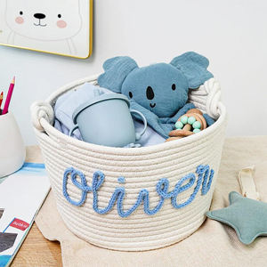 Cesta de almacenamiento de cuerda de algodón tejida a mano <span class=keywords><strong>con</strong></span> <span class=keywords><strong>nombre</strong></span> personalizado, patrón de flores encantadoras, regalo para Baby Shower - Product Image 2