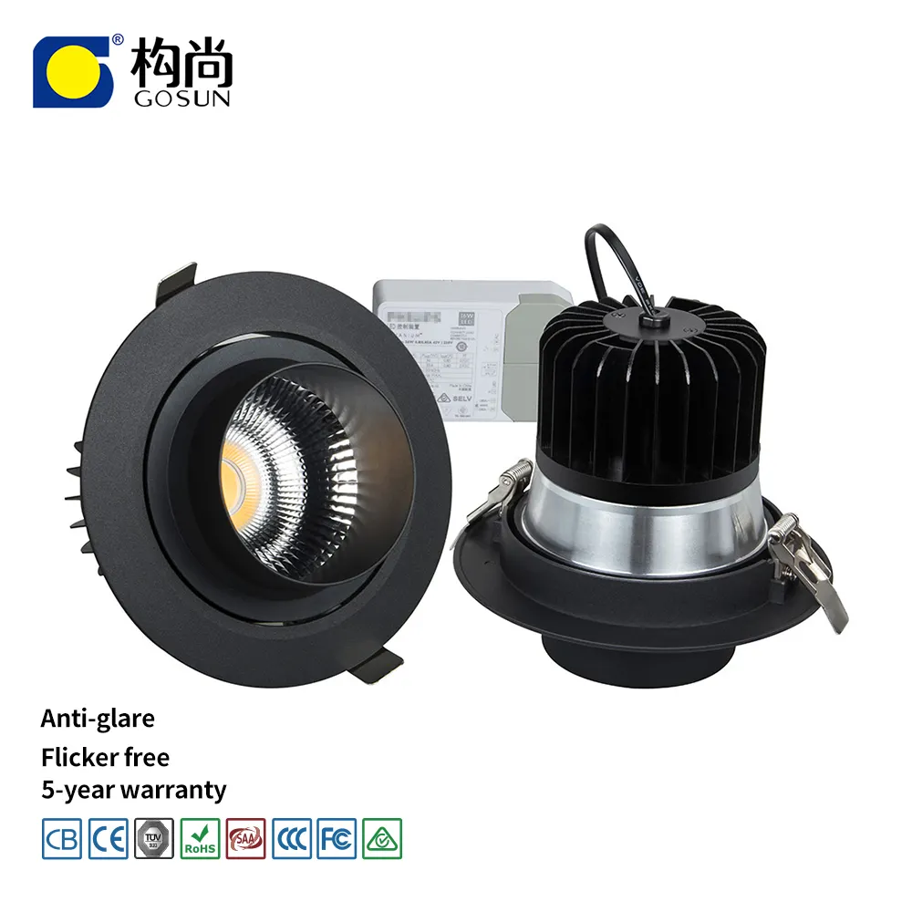 Wall washing light 2400-2600lm aluminum casing adjusting modern commercial 20w led recessed downlight