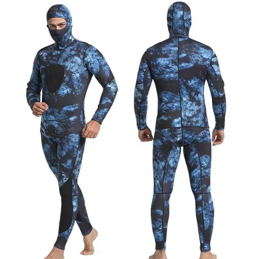 Spearfishing Wetsuit with Hood 2 piece Long Underwater Hunting Wetsuit Men Wetsuits