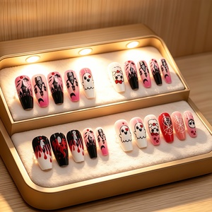 <span class=keywords><strong>Uñas</strong></span> Postizas <span class=keywords><strong>Acrílicas</strong></span> Y2K Rosadas Góticas, Diseño Largo de Ataúd para Halloween con Goteo de Sangre de Fantasma y Casa Encantada, para Mujer - Product Image 1