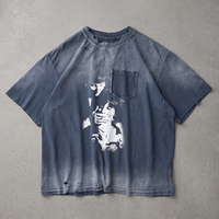 T-shirt surdimensionné TOPSHOW en coton délavé à l'acide, effet vieilli, avec graphisme personnalisé, épaules tombantes, style streetwear, effet soleil éclairé