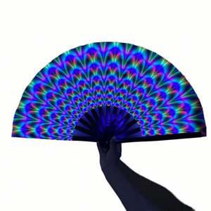 Grand éventail pliant de 33 cm, peint, style chinois et japonais, pour la danse, les festivals de musique et les raves, avec effet dégradé réfléchissant, en bambou, classique - Product Image 4