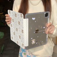 Étui de protection pour tablette iPad avec motif floral mignon et petit ours, Y-Fold Pro avec emplacement pour stylet, 10e génération, modèle Mini/Air