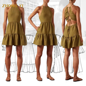 Fabricantes de ropa de verano personalizado mujeres elegante vestido bohemio cuello redondo Sexy sin mangas hasta la rodilla Vestido corto informal - Product Image 1
