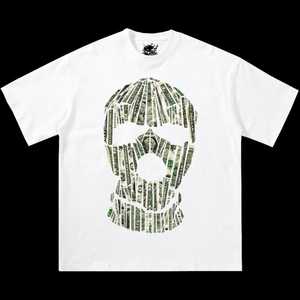 T-shirt Oversize Boxy da Uomo con Grafica Teschio e Denaro, Girocollo, Streetwear, 100% Cotone Jersey, Manica Corta, Stampa Frontale - Product Image 3