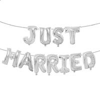 Décoration de fête de mariage, ballons Just Married, ballons en feuille de 16 pouces à suspendre, bannière de lettres pour les décorations d'événements de mariage