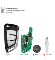 Clé de voiture intelligente KD NB29-3 pour KEYDIY série NB, NB29 3 boutons (boutons métalliques), télécommande universelle pliable, clé vierge, porte-clés
