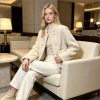 Veste Courte Femme 2026 Ice Fox en Fausse Fourrure de Vison de Luxe, Col Montant, Bouton Unique, Coupe Courte, Poches, Douce, Chaude, Élégante et Décontractée