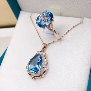SGARIT Fine Jewelry 5.24g 18k <b>Gold</b> 11.6ct Natural Blue Topaz <b>Set</b> Pendant Ring Wholesale Engagement Wedding Gemstone <b>Jewellery</b> - Product Image 3