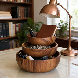 GL LARGE Set de saladiers en bois d'acacia Cuillère de service Fait à la main Classique Écologique Poli Artisanat pour <span class=keywords><strong>les</strong></span> fêtes alimentaires - Product Image 6