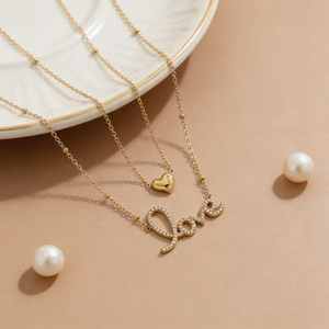 Collar de Acero Inoxidable Impermeable al por Mayor, Chapado en Oro de 18K con Colgante de Amor y Corazón para Mujer - Product Image 2