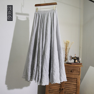 Gonna plissettata Casual estiva da donna nuova cotone canapa elastica tinta unita lunga - Product Image 3