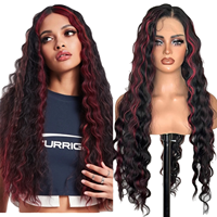 Perruque Lace Front Sans Colle Brun Clair Densité 130% Ondulations Profondes Amples Fibre Synthétique Ligne de Cheveux Naturelle Cheveux Longs Bouclés