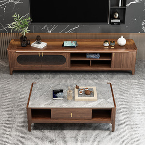 <b>Walnut</b> Solid Wood TV Cabinet And <b>Coffee</b> <b>Table</b> Combination Minimalist Design Storage Living Room Furniture - Product Image 2