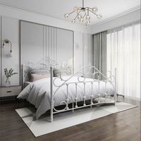 Ensemble de chambre double, lit en fer de style européen, minimaliste, moderne, artistique, 1,5 / 1,8 / 2,0 m, mobilier de maison en métal, emballage carton