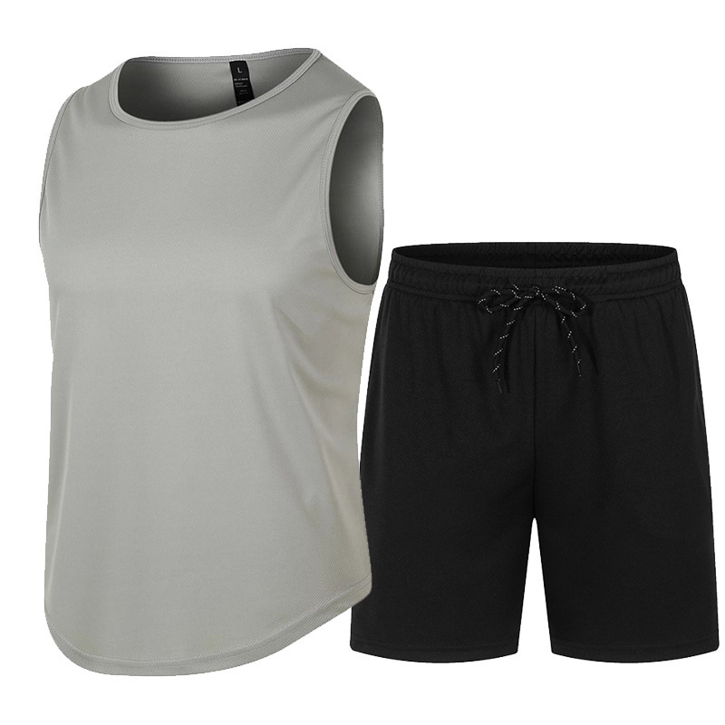 Light gray waistcoat black shorts