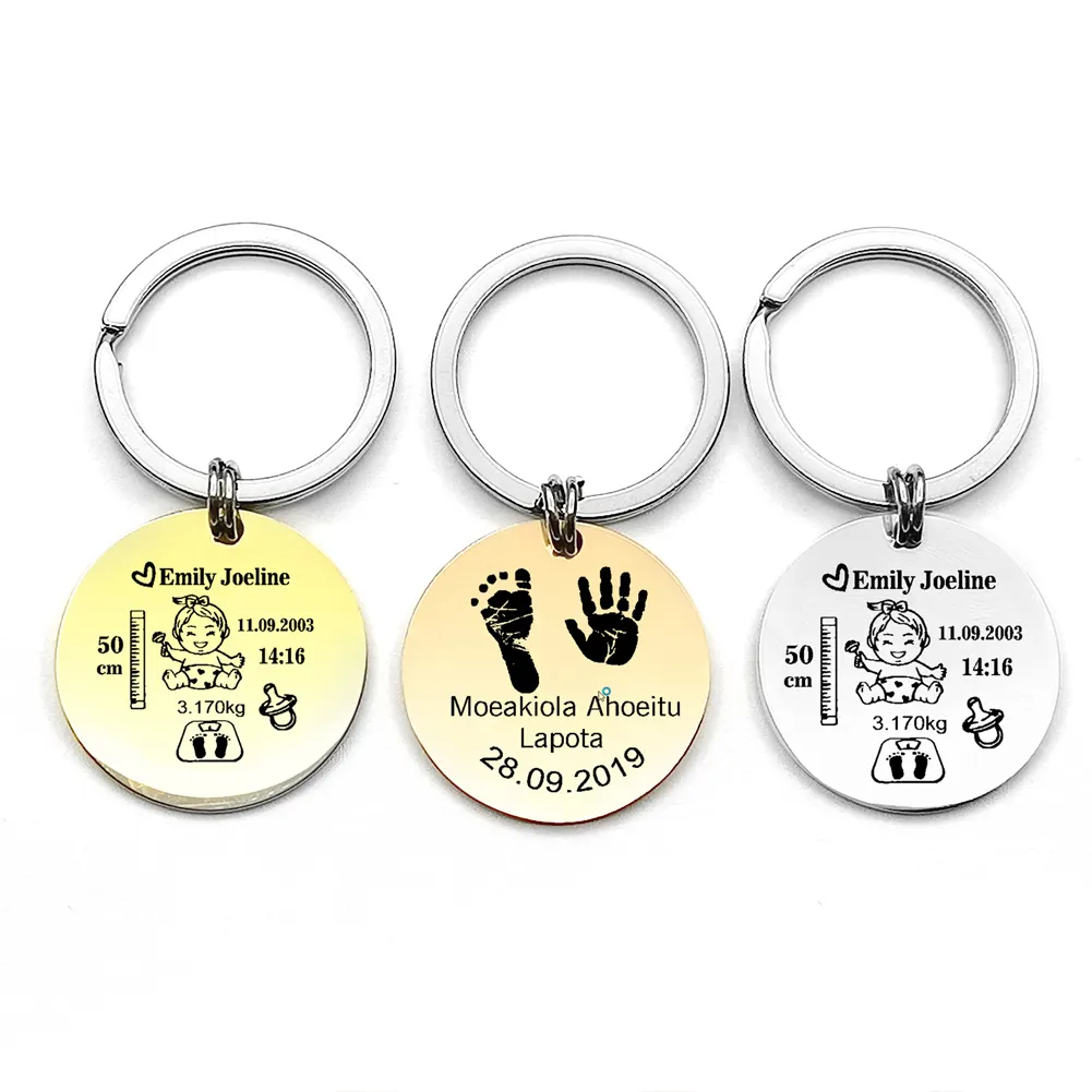 Newborn Baby Birth Commemorative, Card Custom Personality Stainless Steel Blank Engraving Laser Letter Key Chain/
