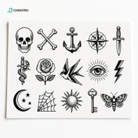 Autocollant de tatouage temporaire aux pigments végétaux, décalcomanie à transfert d'eau, tatouage corporel, papier de support pelable pour la peau, cadeau de fête