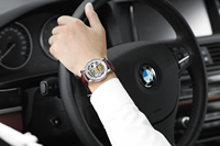 Montre chronographe pour homme, squelette, style business de luxe, bracelet en cuir, logo personnalisé, vente en gros, usine, montre-bracelet automatique mécanique