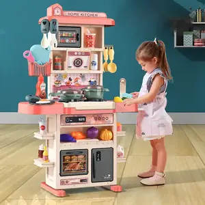 Chengji kids educational multifunction tableware toys electric music spray cooking simulation table kitchen set toy