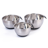 Ensemble de bols à salade en silicone avec bol en acier inoxydable Poignée noire Tapis antidérapant-Outils de cuisson de cuisine Technique en métal poli