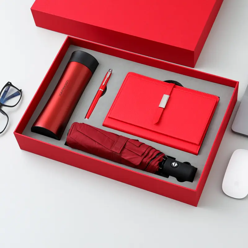Benutzer definiertes Logo Business Jubiläums geschenk Werbe-Vakuum flaschen stift Notebook Umbrella Corporate Luxus Geschenkset