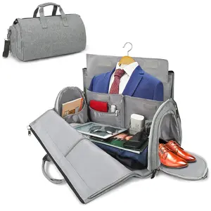 Wholesale Custom Suit Bag Travel Fashion Grey Polyester Garment Duffel Bag With Shoes Pocket