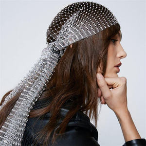 SZ1339 nouveau 2025 élastique <span class=keywords><strong>tissu</strong></span> cristal strass maille cristal Net cheveux <span class=keywords><strong>Snood</strong></span> Bling Turban casquettes tête enveloppement pour les femmes - Product Image 6