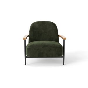 Sillón de Diseño Europeo Moderno para Dormitorio, Sala de Estar, Ocio, Estilo Francés, de Madera, Verde, con Brazos de Terciopelo - Product Image 1
