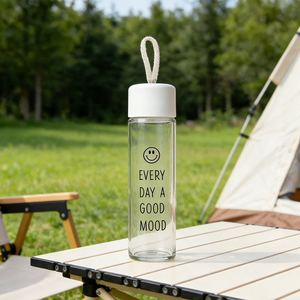Bouteille d'eau portable personnalisable en verre sodocalcique, petite et mignonne, 360 ml, avec couvercle-bol - Product Image 4