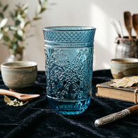 Verre à boire classique vintage en verre coloré, motif rose en relief, verre épais, sans danger pour les aliments, compatible lave-vaisselle, pour les fêtes, Funger