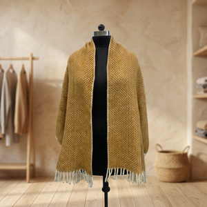 Chal de Lana para Mujer, Reversible, con Patrón Geométrico, Bufanda Larga para Uso Diario en Invierno, Color Mostaza, con Borde de Flecos - Product Image 4