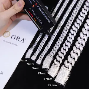 RTS 6-22mm 2rows 4rows 5rows Cuban Link Chain S925 Silver Vvs Moissanite Cuban Chain Pass Diamond Tester GRA Certificate Hip Hop