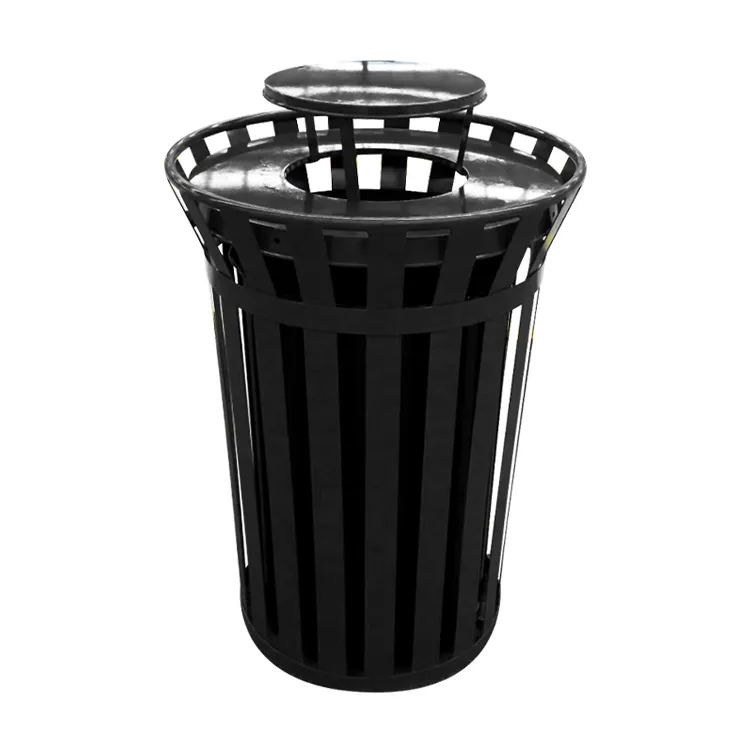 Factory Wholesale Metal Slatted Outdoor Trash Bin Park Commercial Steel Garbage Cans Metal Trash Cans For Outside