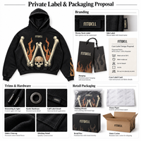 Hoodie court personnalisé délavé à l'acide avec motif crâne et flamme en strass, coupe oversize pour les marques de streetwear
