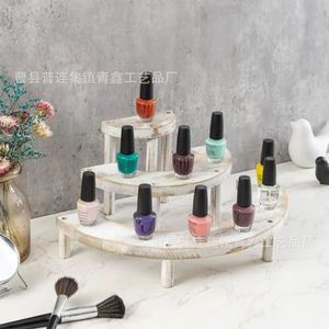 Wooden Cosmetic Display Rack Semi Circular Solid Wood Makeup Organizer Retro Style <b>Desktop</b> Stand - Product Image 1