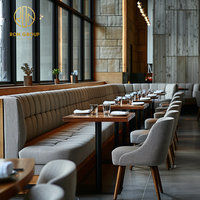 Meubles de restaurant commerciaux Ron Group, table carrée en bois massif, chaise ergonomique en tissu, banquette en forme de L à dossier haut