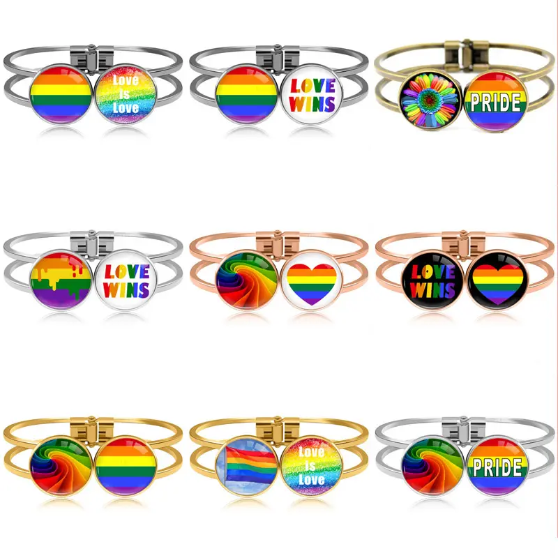 Kyto — Bracelets 1496 drapeau arc-en-ciel, bijoux, en forme de dôme de verre, bracelet ouvert, symbole d'amour, win, nouveau produit