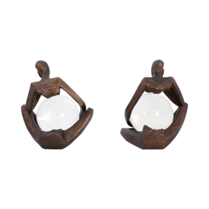 Sculture Astratte di Figure Sedute con Sfera di Vetro, Elemento Decorativo Moderno per Mensole o Tavolini da Caffè - Product Image 4