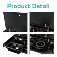 Évier et cuisinière combinés JDA SUS304 à encastrer avec robinet, 350 x 550 mm, revêtement nano noir pour caravane, bateau, camping-car