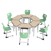 Table de classe modulaire trapézoïdale avec tiroir de rangement, ensemble chaise et bureau réglables en hauteur pour lycée
