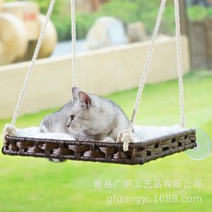 Lit pour chat en rotin fait main, rectangulaire, respirant, en fausse fourrure, hamac pour rebord de fenêtre - Product Image 2