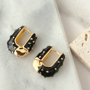 Les meilleures boucles d'oreilles créoles simples en émail noir et blanc <span class=keywords><strong>2022</strong></span> - Product Image 5