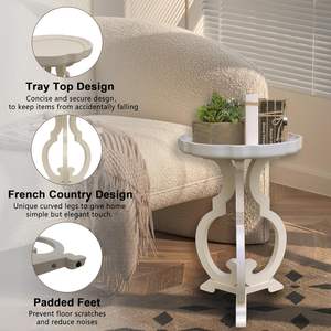 โต๊ะข้างโซฟาสไตล์ฝรั่งเศส PARISLOFT สีครีมขาว ขอบถาดโค้งมน ขาโค้งมน ทำจากไม้ สำหรับห้องนั่งเล่น - Product Image 6