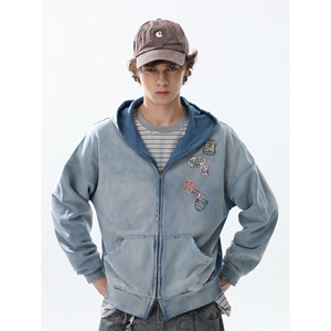 Moletom com Zíper Vintage Personalizado OEM, Lavagem Neve, Estilo Americano Retrô, Alta Qualidade, Estampa de Letras, Ajuste Casual Solto - Product Image 2