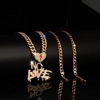 Collier Hip Hop Rockstar Rapper Punk Iced Out Bling Cuban Chains NO LOVE avec pendentifs pour hommes et femmes, pendentif cœur brisé