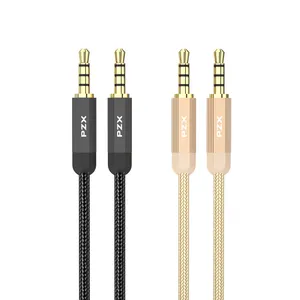 PZX-Cable auxiliar de Audio trenzado de nailon, conector macho a macho de 4 polos, de alta calidad, color negro y dorado, 1502mm, 3,5